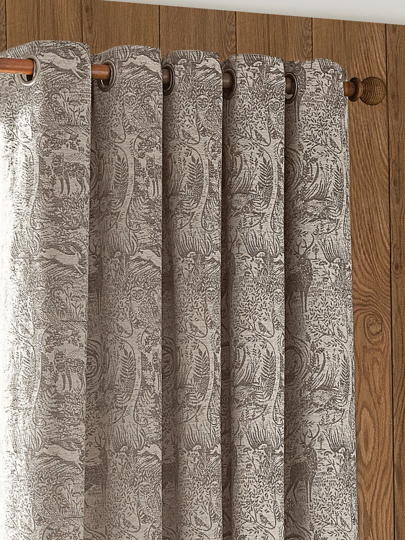 Furn Taupe Brown Winter Woods chenille eyelet curtains (British brand)