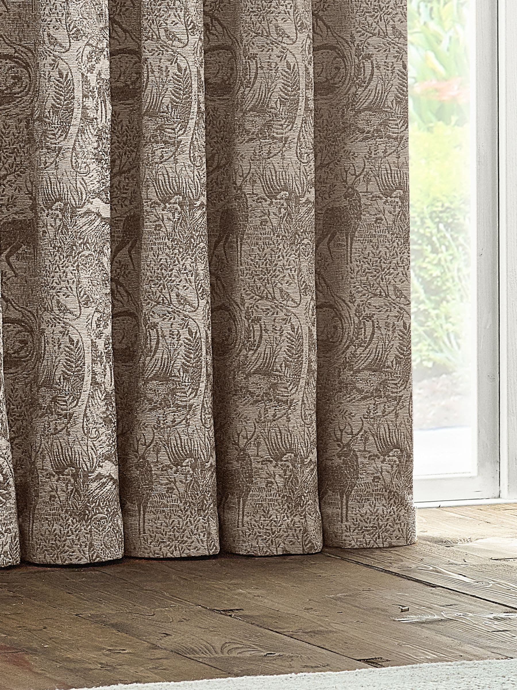 Furn Taupe Brown Winter Woods chenille eyelet curtains (British brand)