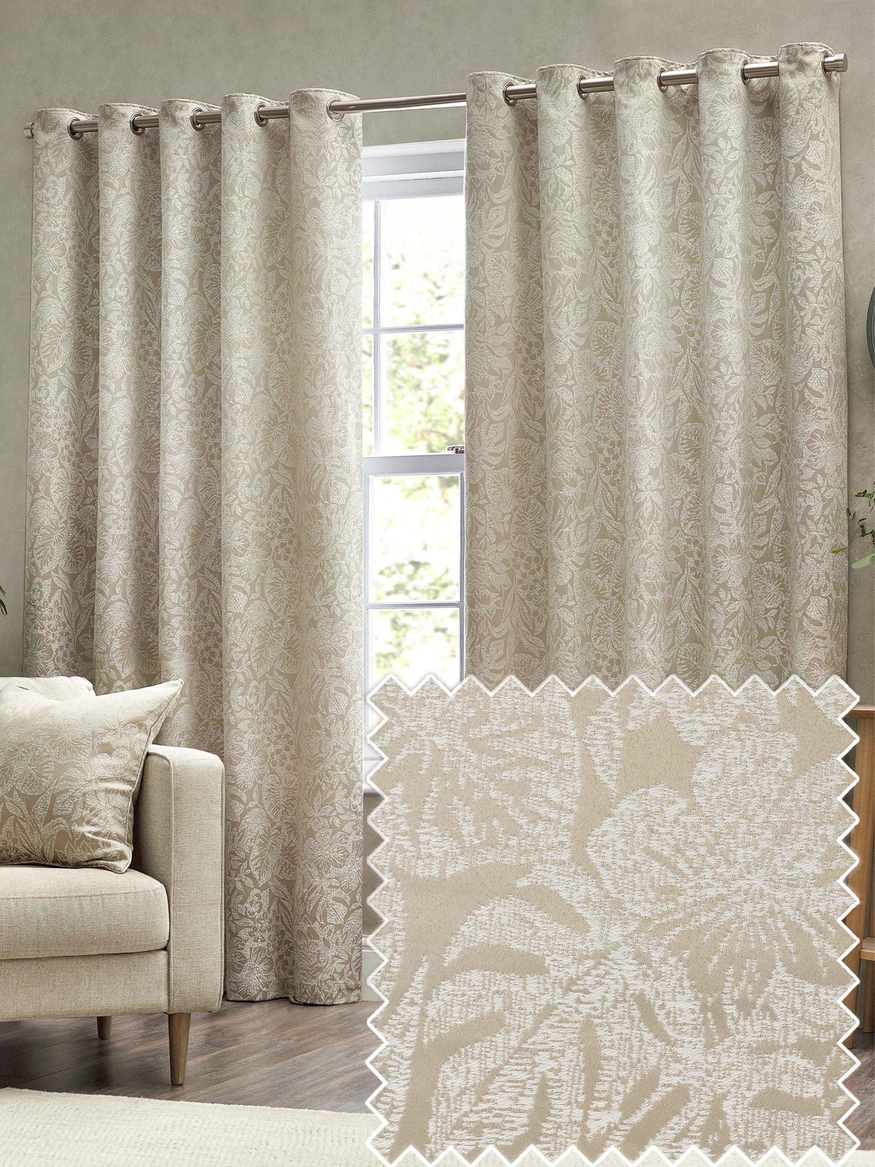 Wylder Natural Beige Bali Jacquard Fully Lined Eyelet Curtains