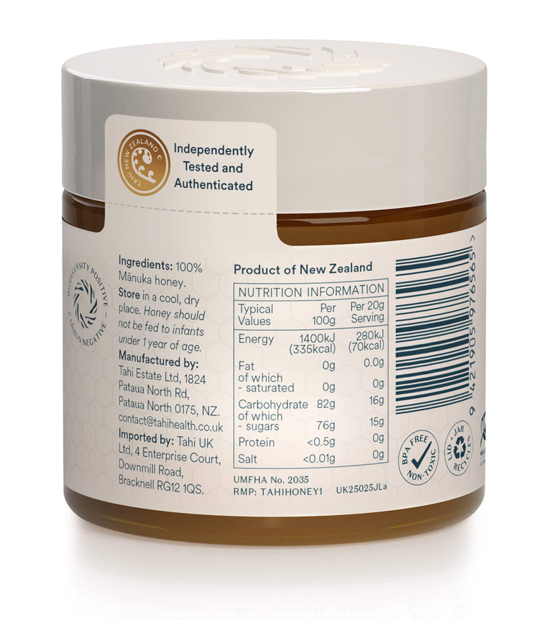 Tahi Honey Manuka Honey UMF 25+ MGO 1200+ 250g jar (British brand)