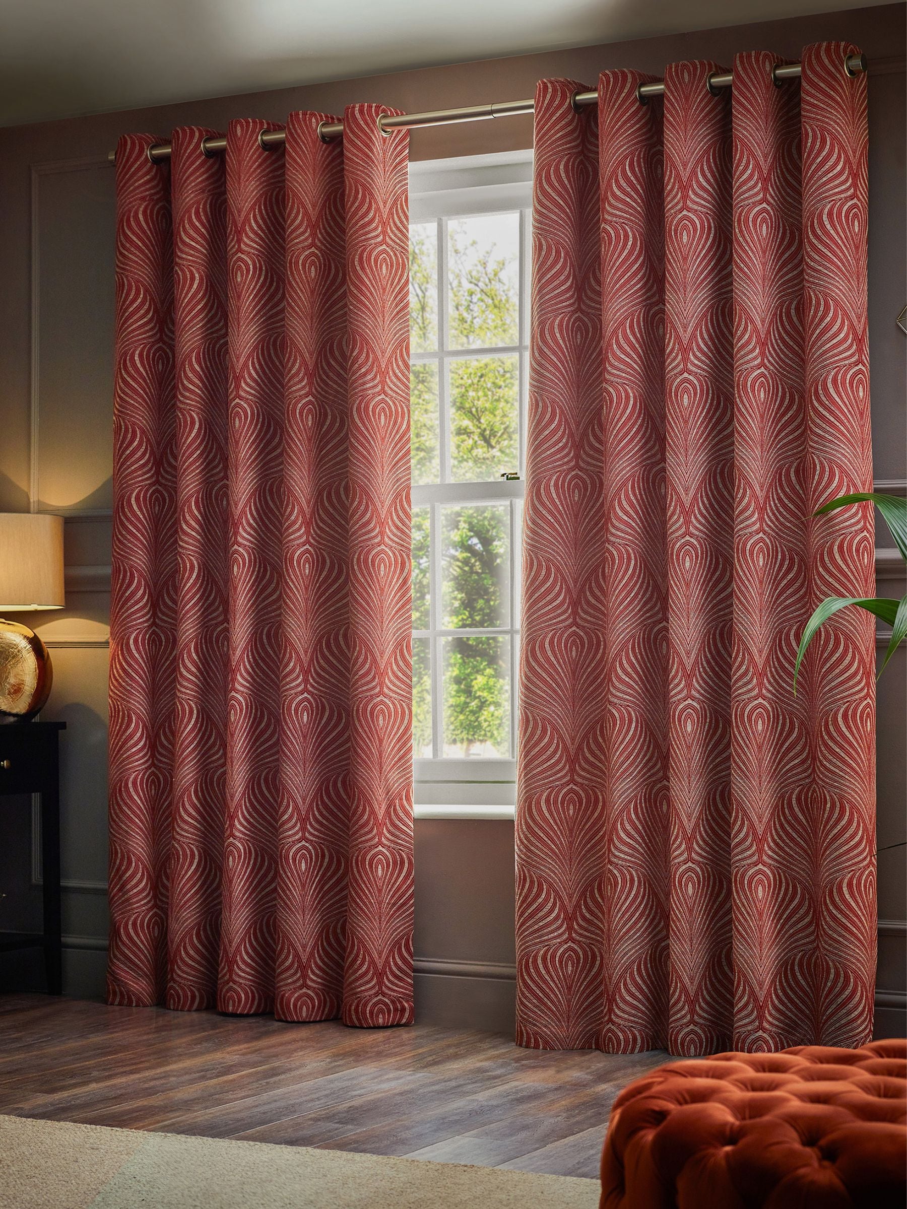 Paoletti Terracotta Gatsby Jacquard eyelet curtains, UK version