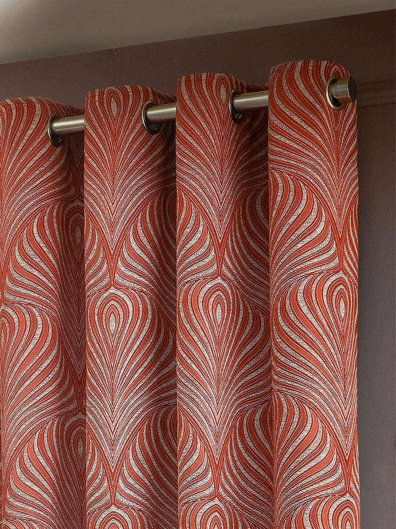 Paoletti Terracotta Gatsby Jacquard eyelet curtains, UK version