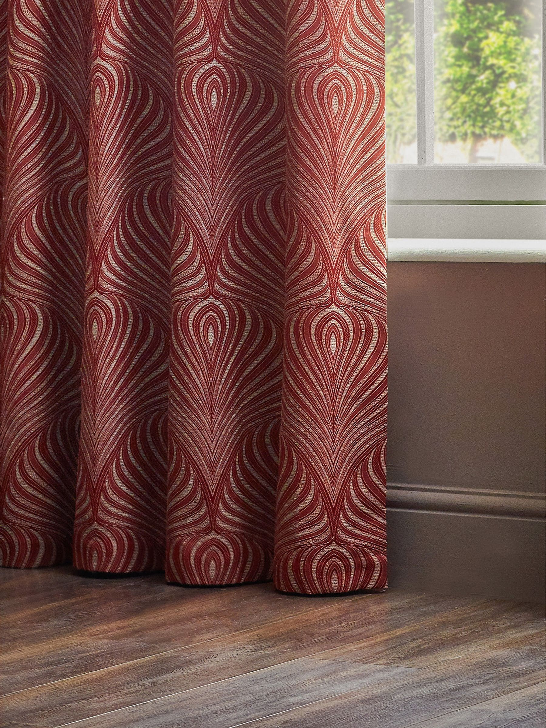 Paoletti Terracotta Gatsby Jacquard eyelet curtains, UK version
