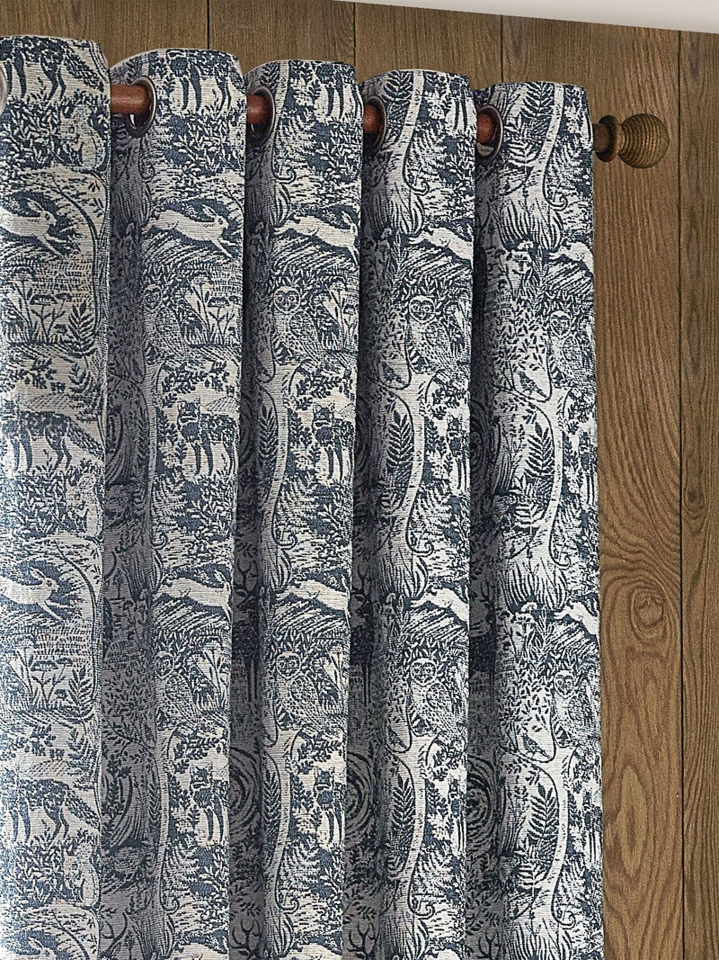 Furn Midnight Blue Winter Woods Fully Lined Chenille Eyelet Curtains