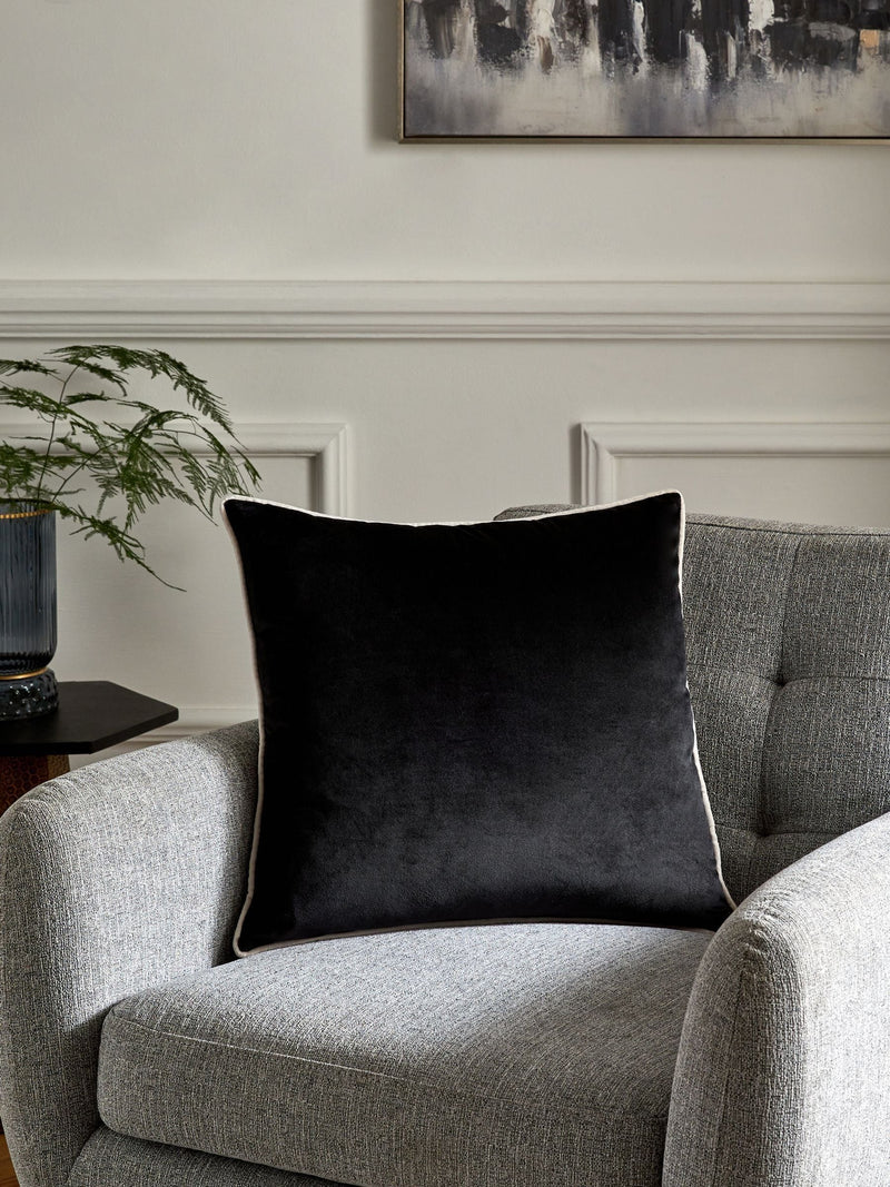 Dark Green Matte Velvet Contrast Pipe Cushion - 50 x 50cm