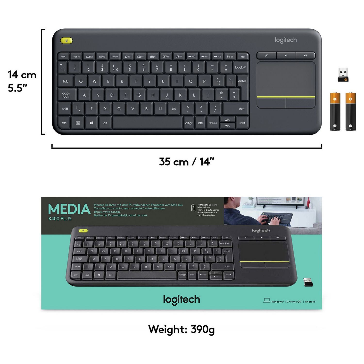 Logitech K400 Plus wireless keyboard (British brand)