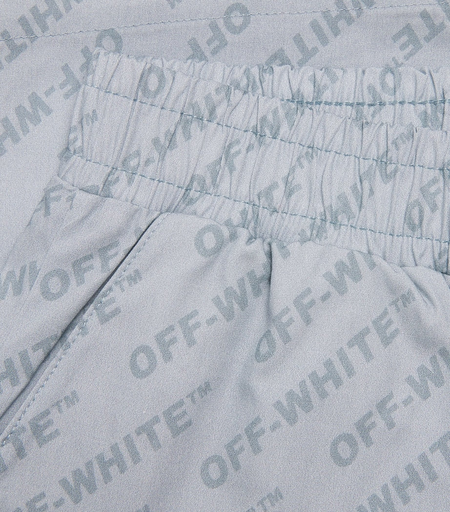 Off-White kids bowling shorts with logo for ages 4-12+, imported from the UK