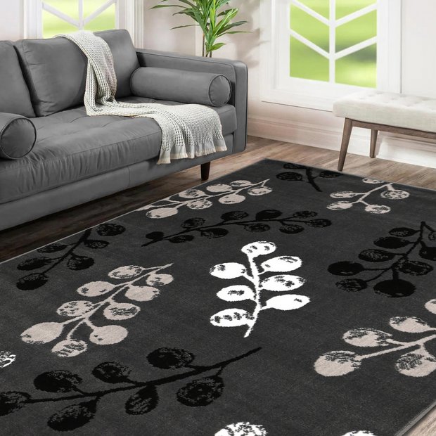 Homemaker Pod Leaf Grey Cut Pile Rug 120x160cm, UK version