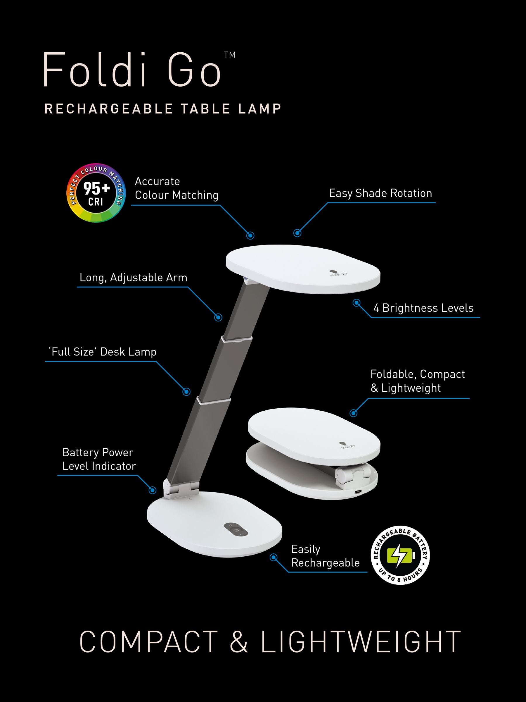 Daylight Company Foldi Go portable white desk lamp, UK version