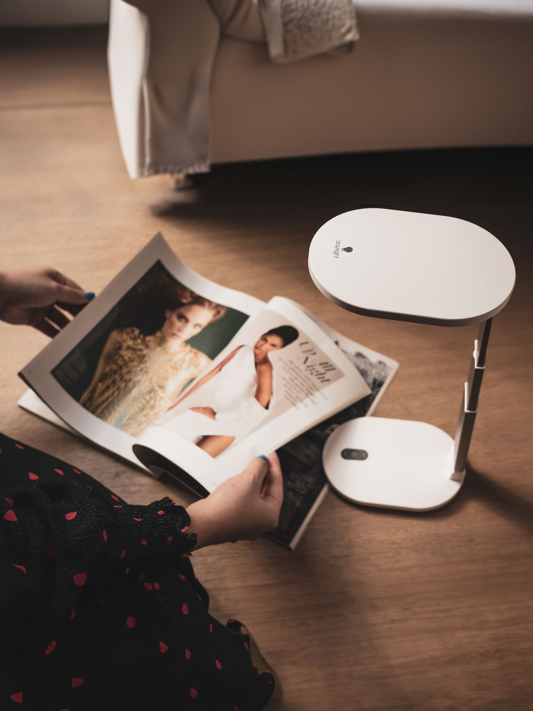 Daylight Company Foldi Go portable white desk lamp, UK version