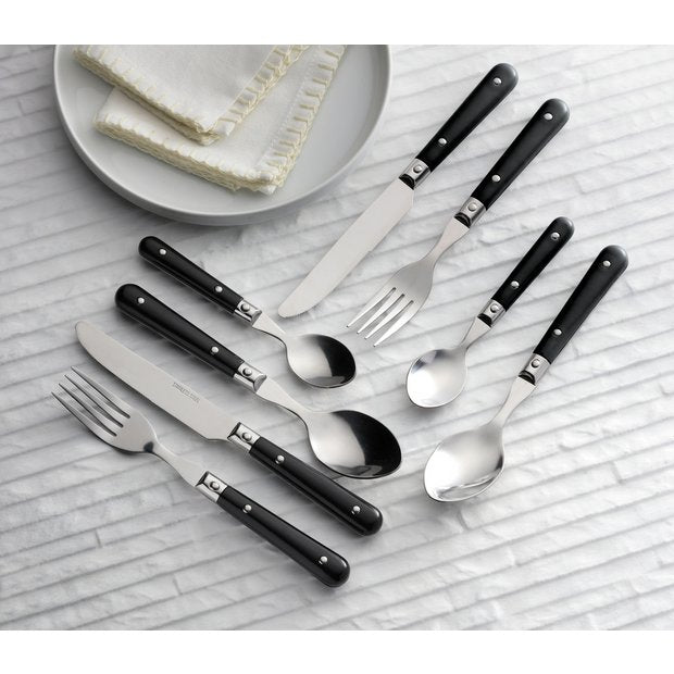 Argos Home black 16-piece bistro cutlery set, imported from the UK