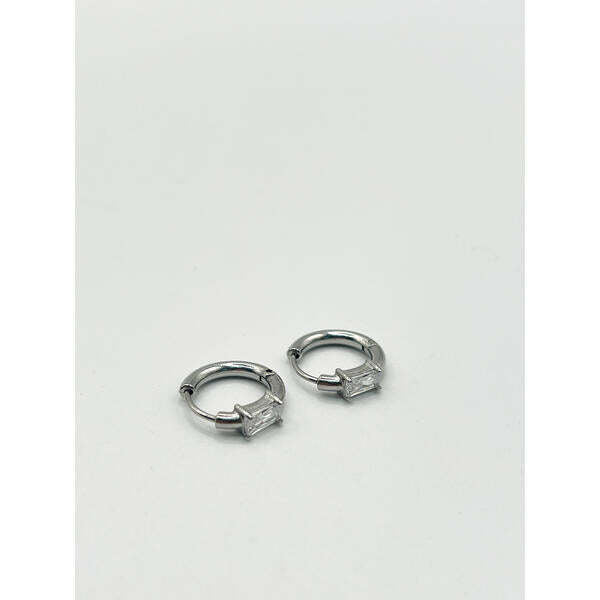 SVNX crystal huggie hoops in silver stainless steel (British brand)