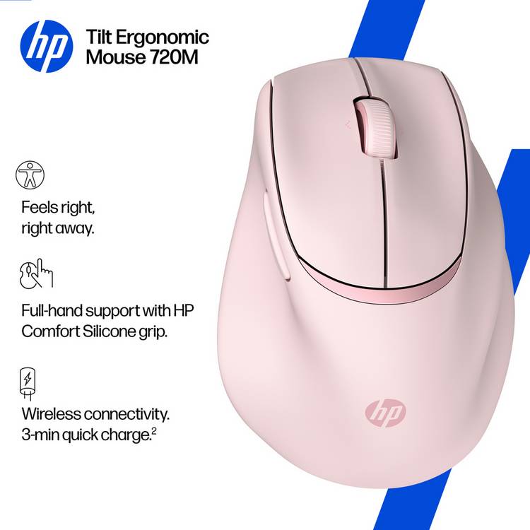 HP 720M Tilt Ergonomic Wireless Mouse pink, UK version