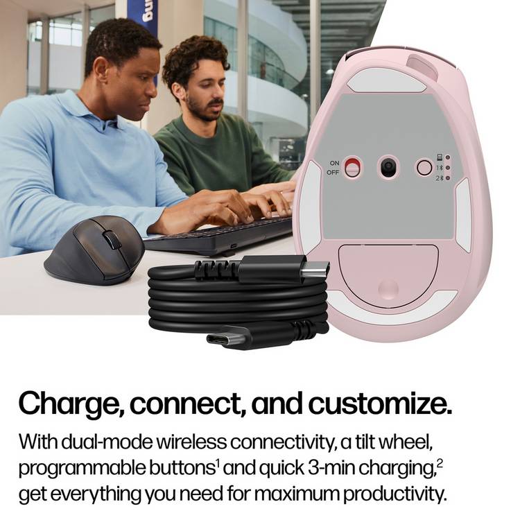 HP 720M Tilt Ergonomic Wireless Mouse pink, UK version