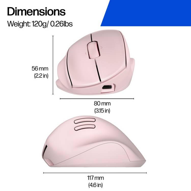HP 720M Tilt Ergonomic Wireless Mouse pink, UK version