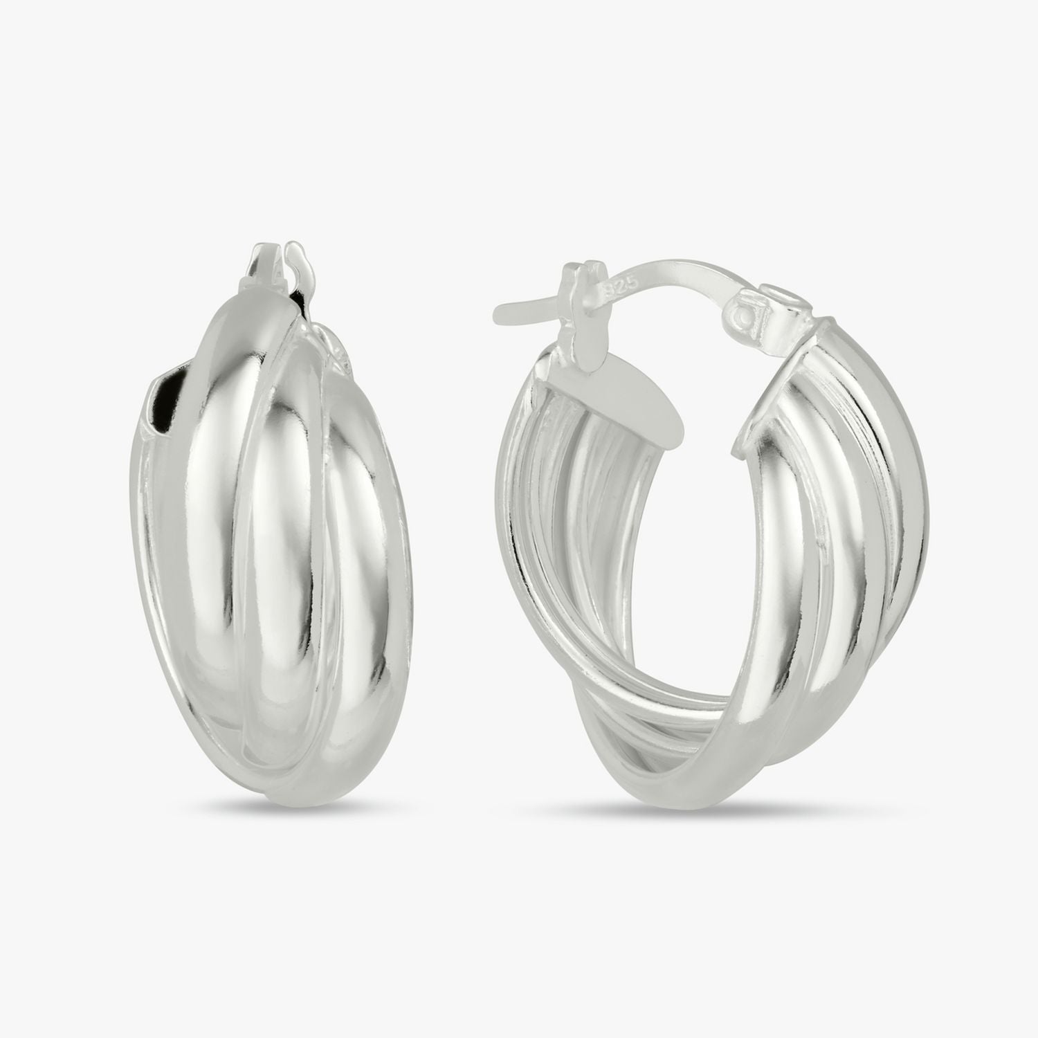Revere sterling silver three layered hoop earrings, imported from the UK