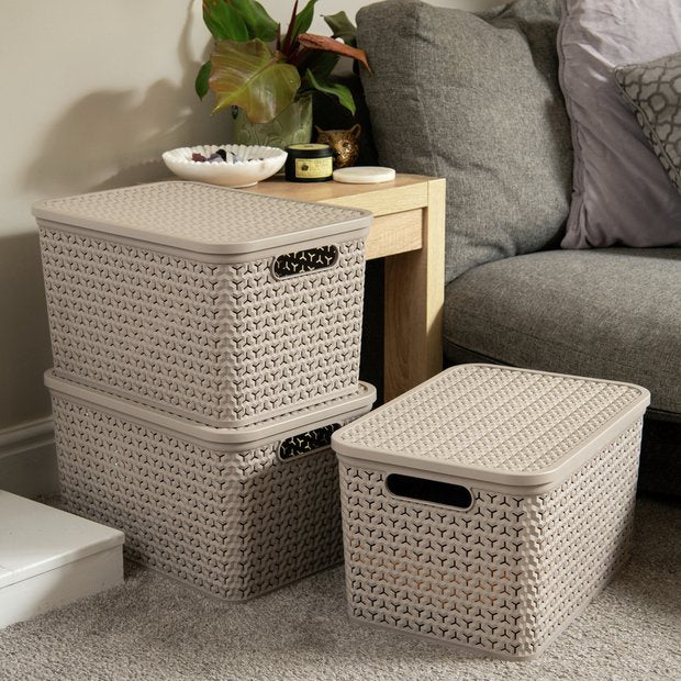 Strata storage baskets set of 3 with lids mocha, UK version