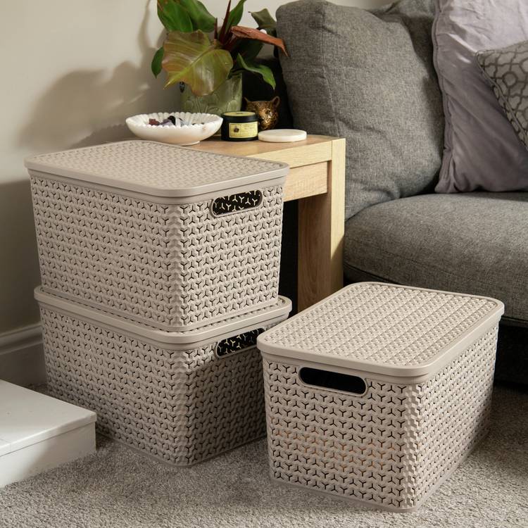 Strata storage baskets set of 3 with lids mocha, UK version