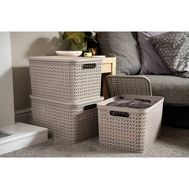 Strata storage baskets set of 3 with lids mocha, UK version