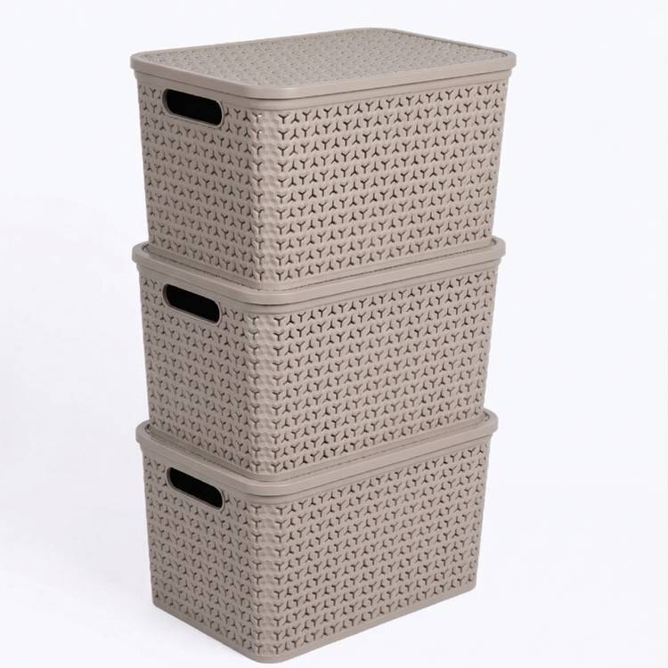 Strata storage baskets set of 3 with lids mocha, UK version