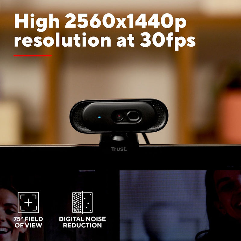Trust 2K QHD webcam with privacy shutter, imported from the UK