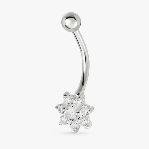 Revere cubic zirconia flower belly bar piercing jewellery (British brand)