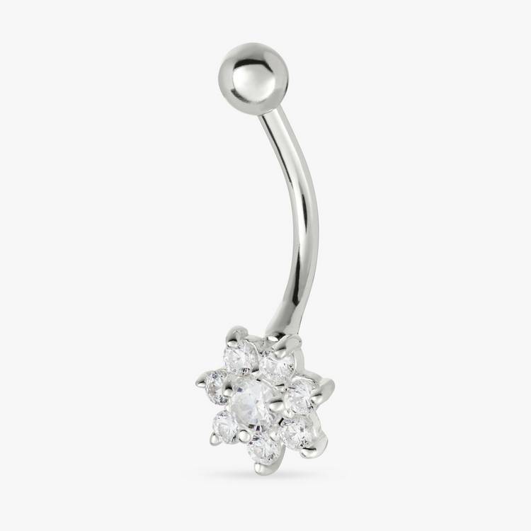 Revere cubic zirconia flower belly bar piercing jewellery (British brand)