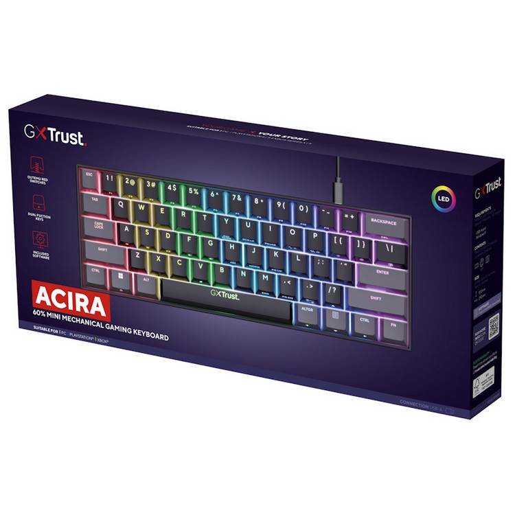 GXTrust Acira 60% mini gaming keyboard, imported from the UK