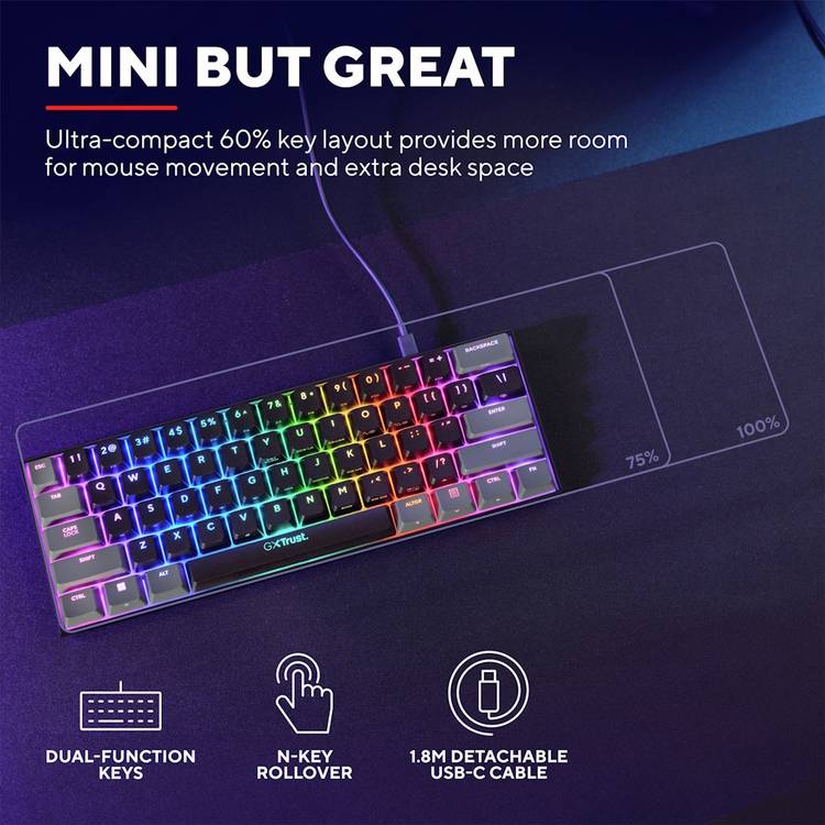 GXTrust Acira 60% mini gaming keyboard, imported from the UK