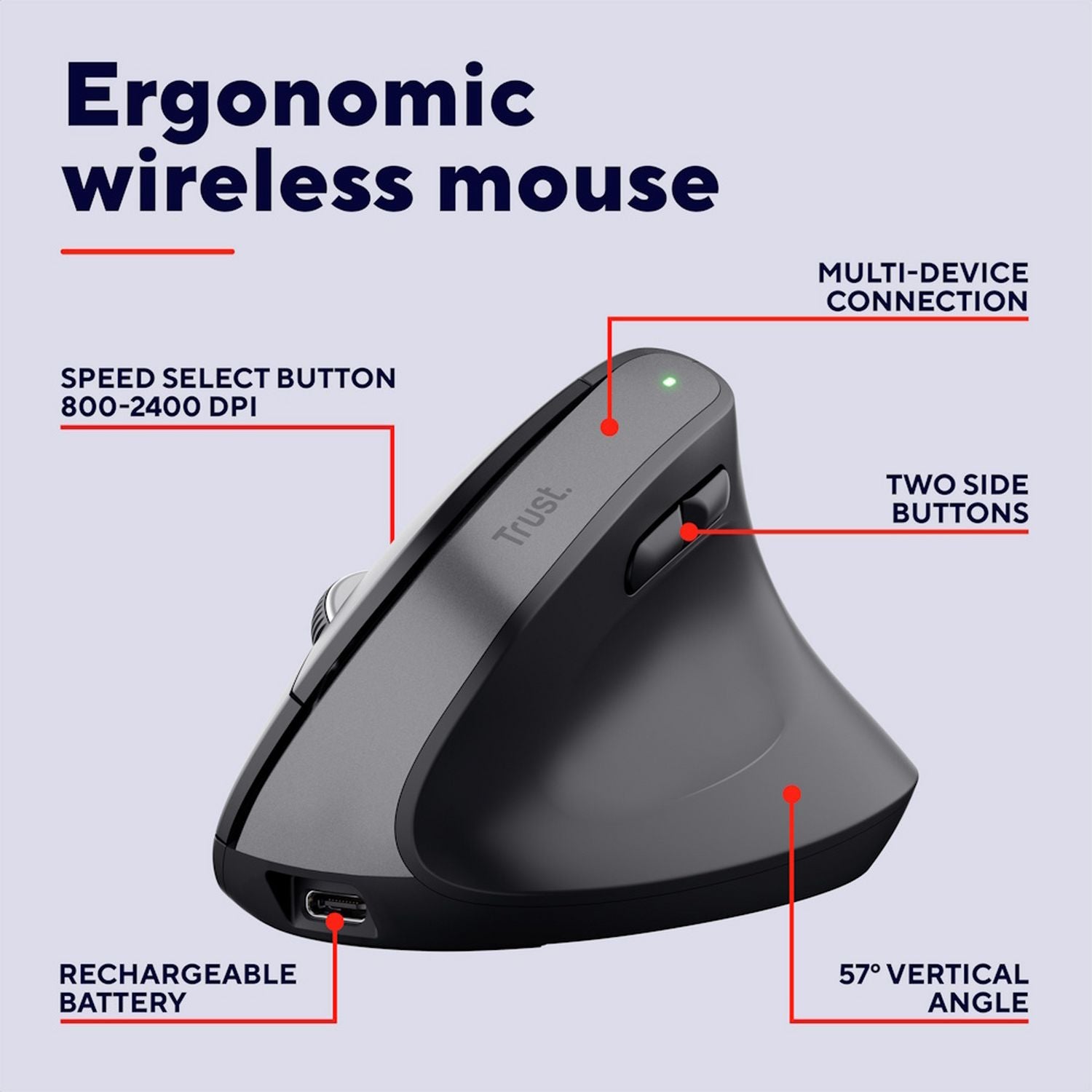Trust Bayo+ ergonomic wireless mouse multi-device (British brand)