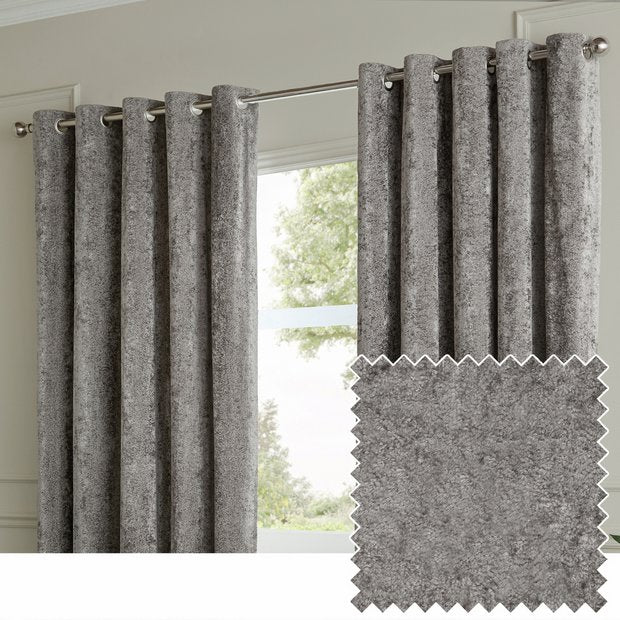 Paoletti Lustre Velvet eyelet curtains pewter 117x137cm - British product