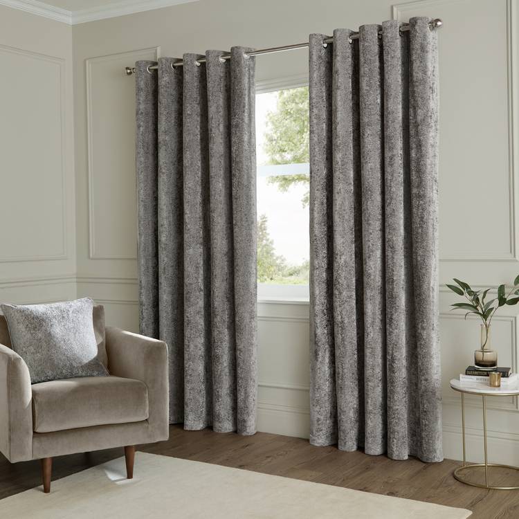 Paoletti Lustre Velvet eyelet curtains pewter 117x137cm - British product