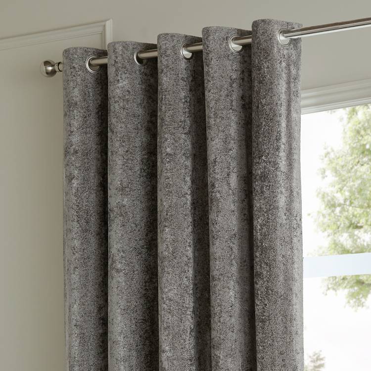 Paoletti Lustre Velvet eyelet curtains pewter 117x137cm - British product