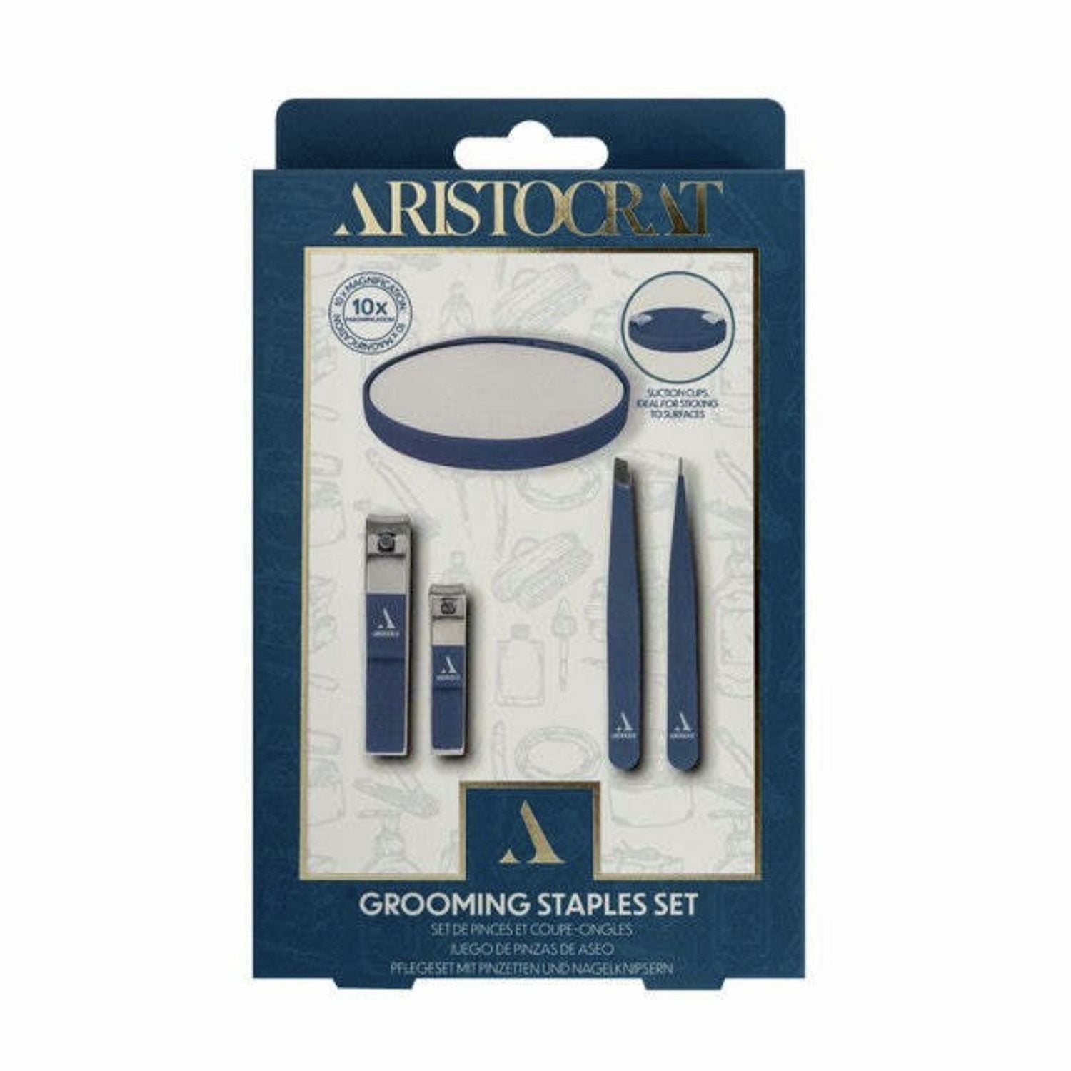 Aristocrat stainless steel grooming set with five tools, imported from the UK