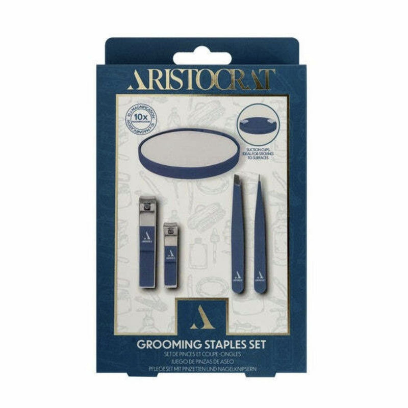 Aristocrat stainless steel grooming set with five tools, imported from the UK