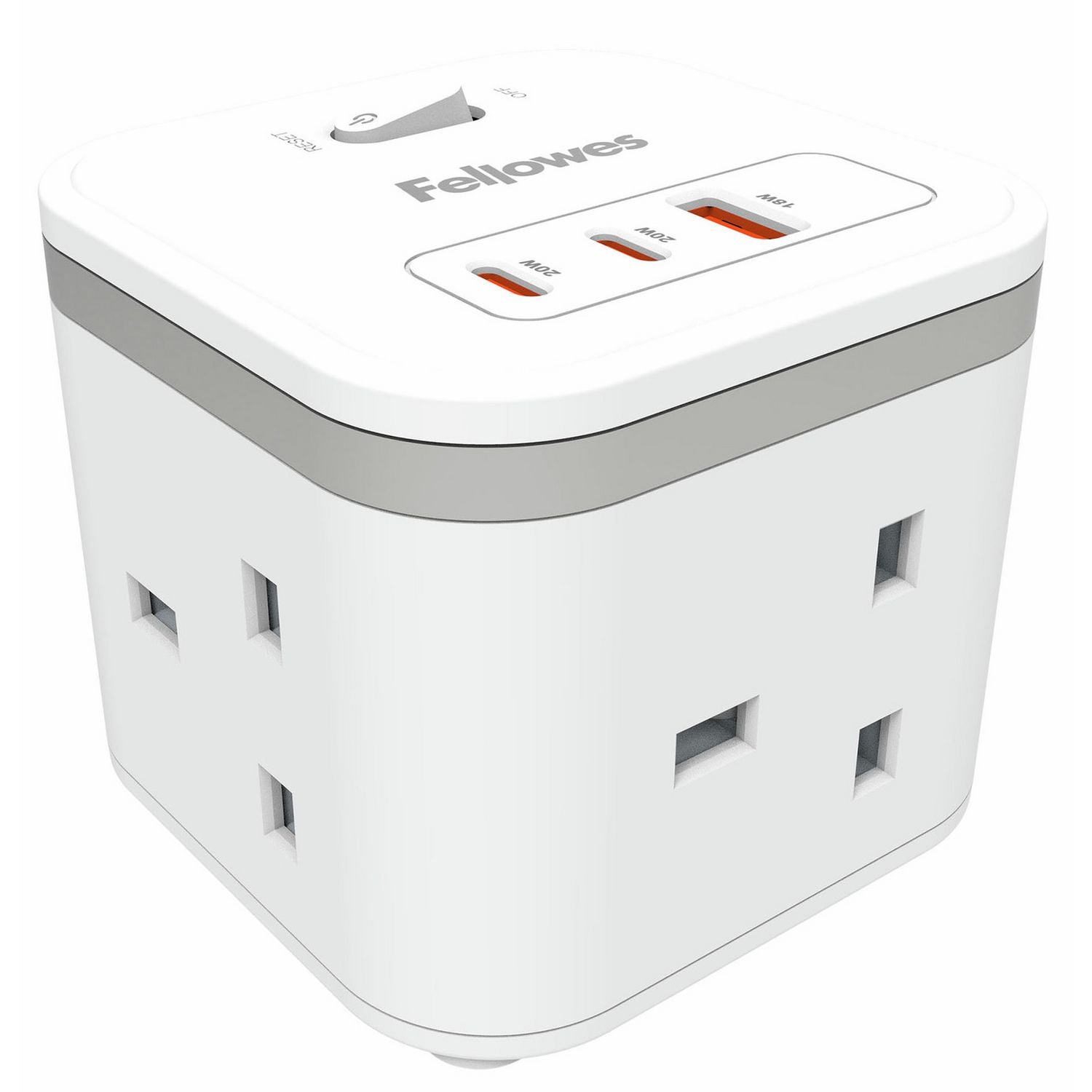 Fellowes Power Cube white with 3 sockets and 2m cable (British brand)