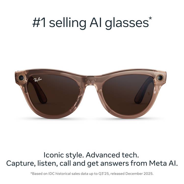 Ray-Ban Meta Skyler Gen 2 smart glasses shiny transparent peach transitions brown, imported from the UK