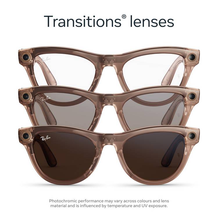 Ray-Ban Meta Skyler Gen 2 smart glasses shiny transparent peach transitions brown, imported from the UK