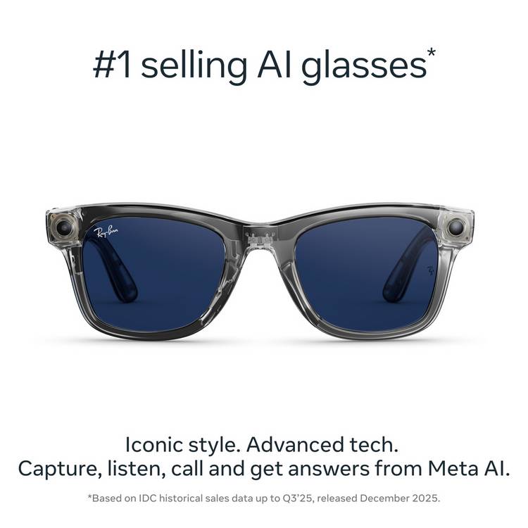Ray-Ban Meta Wayfarer Gen 2 smart glasses shiny transparent grey, UK version