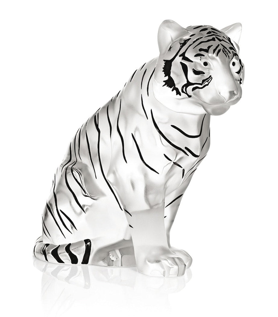 Lalique crystal tiger sculpture in sitting pose, UK version