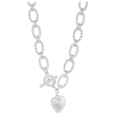 Argos Lipsy Silver Plated Textured Heart Charm T-Bar Necklace, 35cm- Buy online at McGrocer