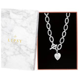 Lipsy silver plated textured heart charm T-bar necklace, imported from the UK