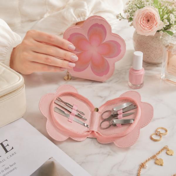 Danielle Creations 7-piece pink flower manicure set, imported from the UK