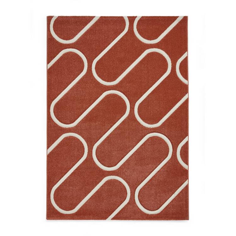 Catherine Lansfield linear curve terracotta rug 80x150cm, imported from the UK