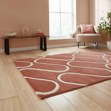 Catherine Lansfield linear curve terracotta rug 80x150cm, imported from the UK
