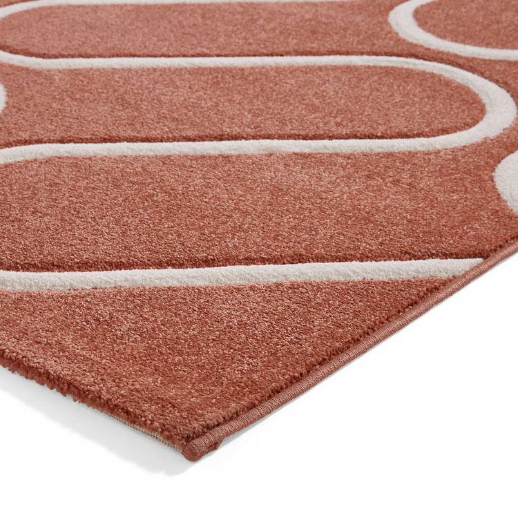 Catherine Lansfield linear curve terracotta rug 80x150cm, imported from the UK