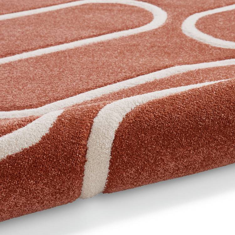 Catherine Lansfield linear curve terracotta rug 80x150cm, imported from the UK