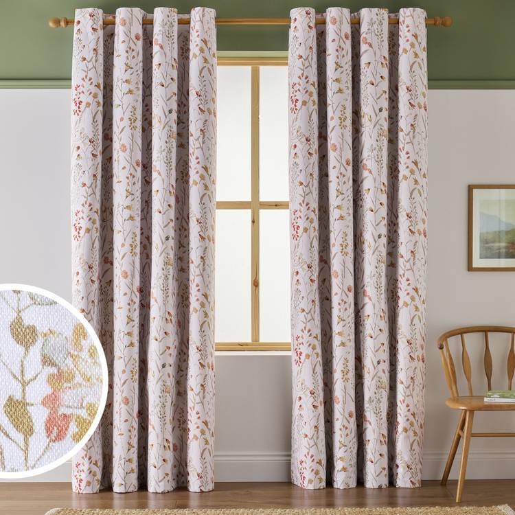 Argos Home Floral blackout eyelet curtains orange 117x137cm, UK version
