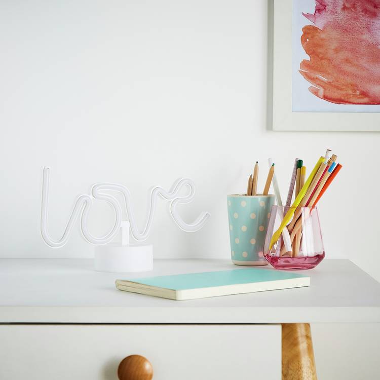 Glow neon effect love kids table lamp white (British brand)