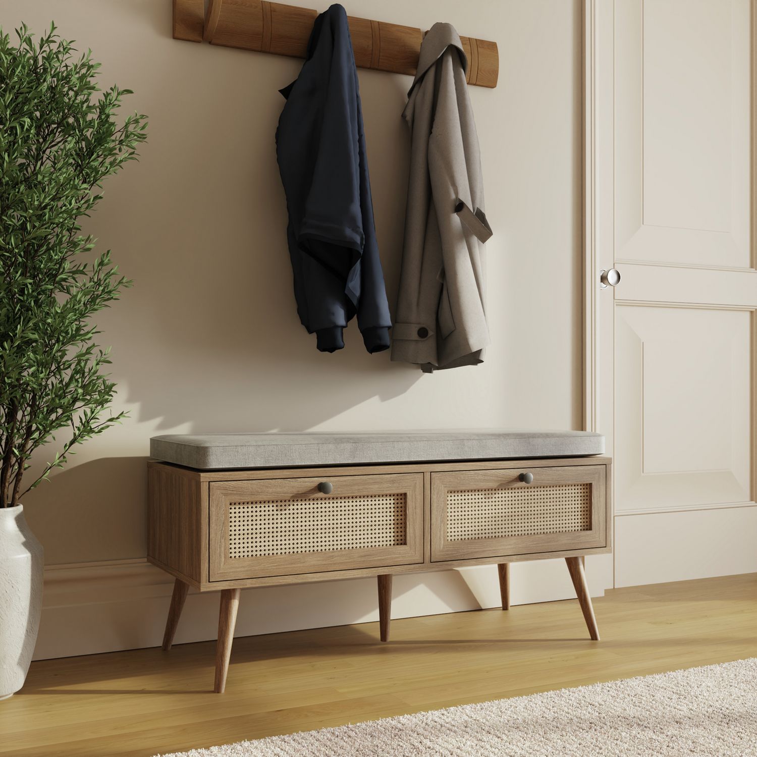 GFW Noor 2 drawer shoe cabinet natural oak finish, UK version